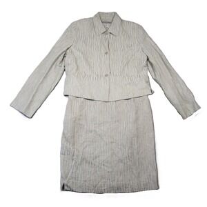 Wallis Skirt Jacket Suit‎ Set 12 Beige Wool Textured Office Minimalist Neutral